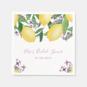 Lemons Lavender Purple Flowers Bridal Shower Party Napkin