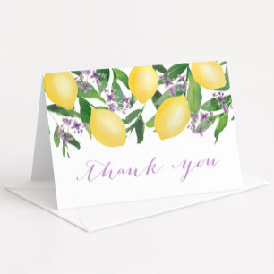 Lemons Lavender Purple Watercolor Citrus Folding Thank You Card