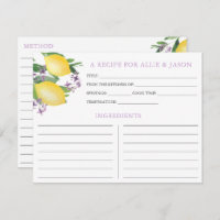 Lemons Lavender Recipe Card With Couple Names