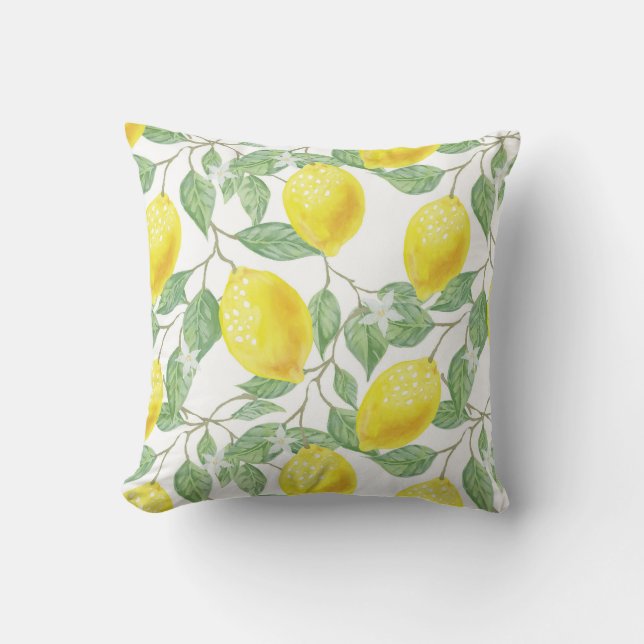 Lemons Leaves And Blossom Cushion (Front)