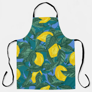 Lemons, leaves: citrus tropical pattern. apron
