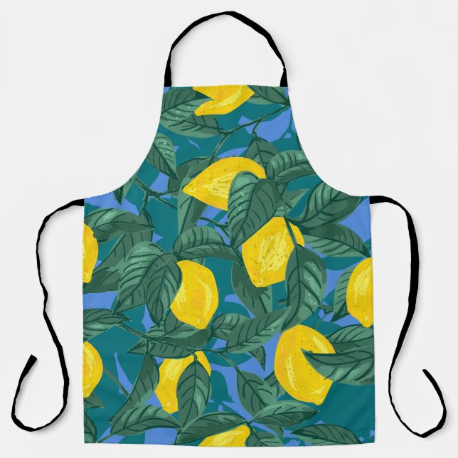 Lemons, leaves: citrus tropical pattern. apron (Front)
