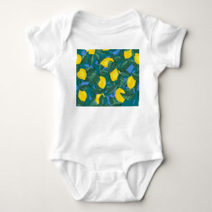 Lemons, leaves: citrus tropical pattern. baby bodysuit