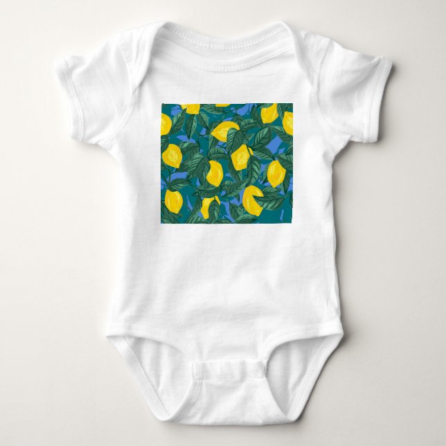 Lemons, leaves: citrus tropical pattern. baby bodysuit (Front)