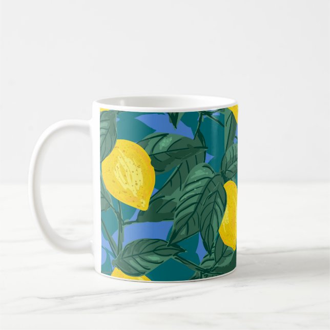 Lemons, leaves: citrus tropical pattern. coffee mug (Left)