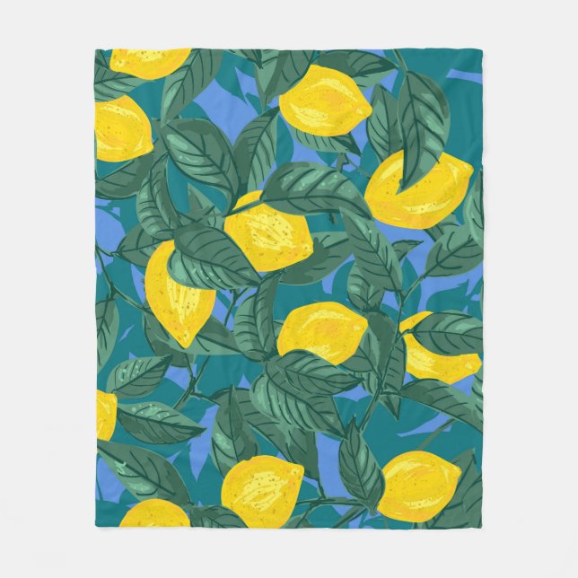 Lemons, leaves: citrus tropical pattern. fleece blanket (Front)