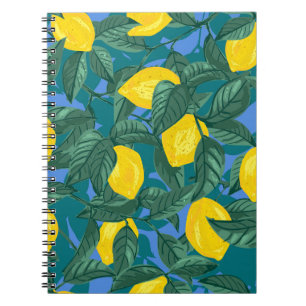 Lemons, leaves: citrus tropical pattern. notebook