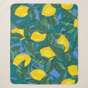 Lemons, leaves: citrus tropical pattern. sherpa blanket