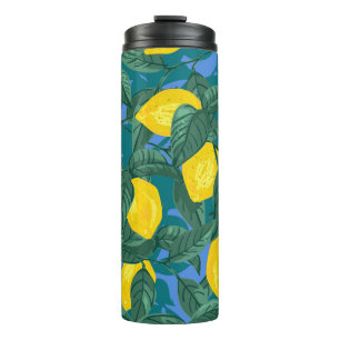Lemons, leaves: citrus tropical pattern. thermal tumbler