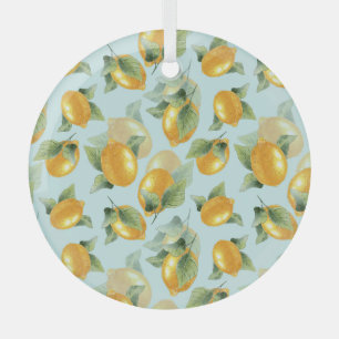 Lemons Leaves: Watercolor Seamless Print Glass Tree Decoration