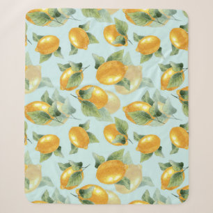 Lemons Leaves: Watercolor Seamless Print Sherpa Blanket
