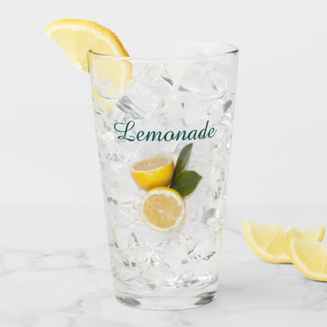 Lemons Lemonade Recipe Glass Cup (Front Ice)