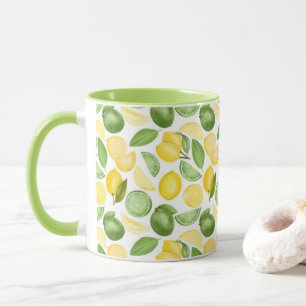 Lemons Limes Leaves Pattern Green Coffee Mug