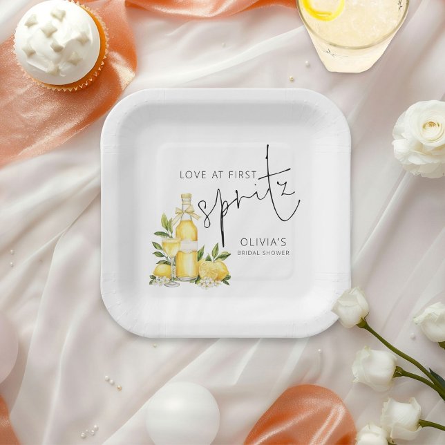 Lemons Love at First Spritz Name Bridal Shower Paper Plate (Creator Uploaded)