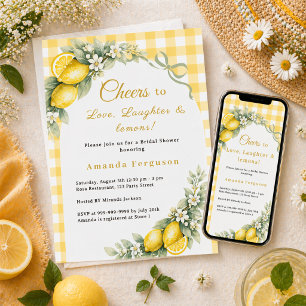 Lemons love laughter bow gingham Bridal Shower Invitation