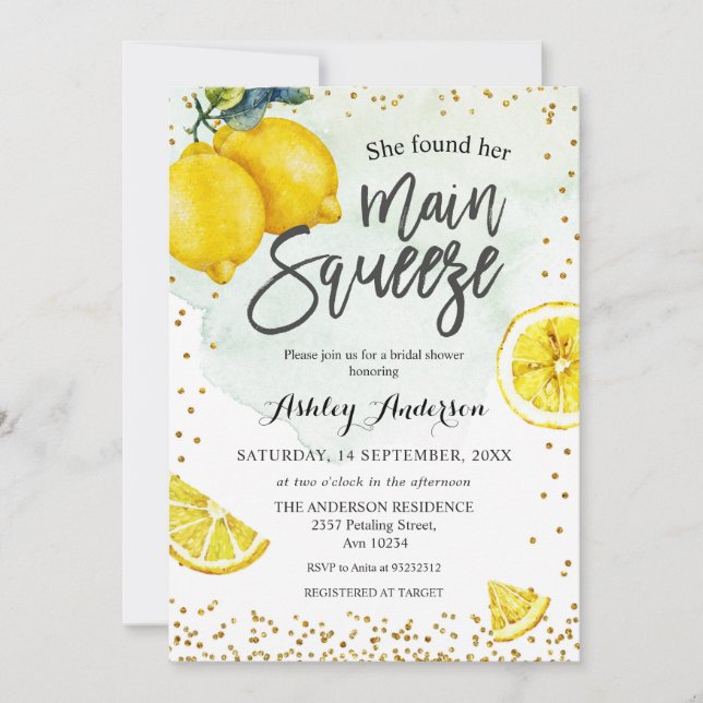 Lemons Main Squeeze Bridal Shower Invitation (Front)