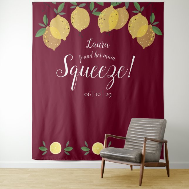 Lemons Main Squeeze Bridal Shower Photo Backdrop Tapestry (In Situ)
