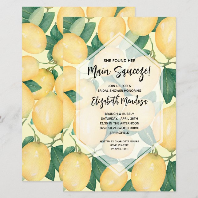 Lemons Main Squeeze Budget Bridal Shower Invites (Front/Back)