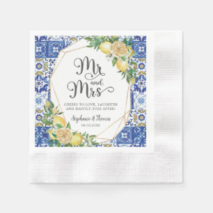 Lemons Meditteranean Mosaic Tile Wedding Mr & Mrs  Napkin