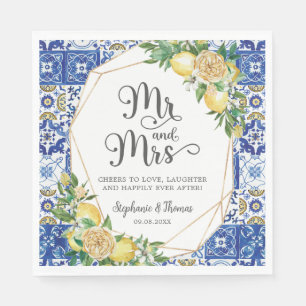 Lemons Meditteranean Mosaic Tile Wedding Mr & Mrs  Napkin