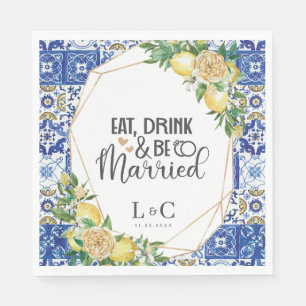 Lemons Meditteranean Mosaic Tile Wedding Rehearsal Napkin