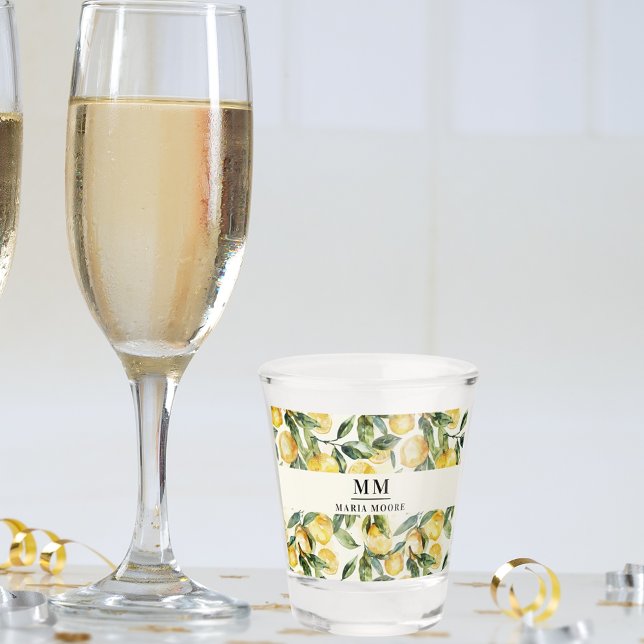 Lemons monogram initials name shot glass (Creator Uploaded)