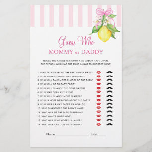 Lemons Mummy or Daddy Baby Shower Game