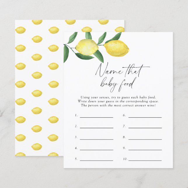 Lemons - Name that baby food shower game (Front/Back)
