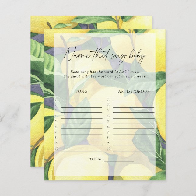 Lemons - Name that song baby shower game (Front/Back)