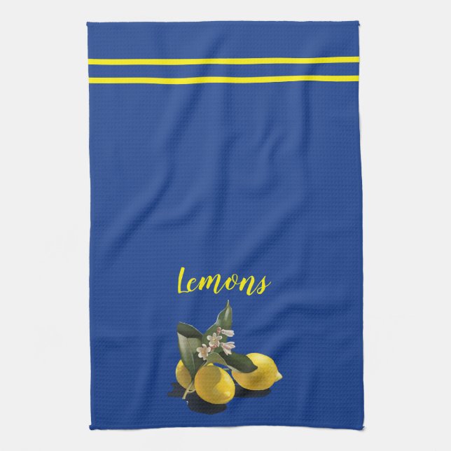 Lemons Navy Blue Kitchen Towel (Vertical)