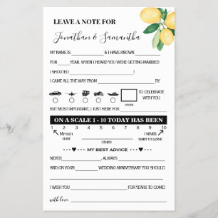Lemons Note for Couple Wedding Activity Game Card