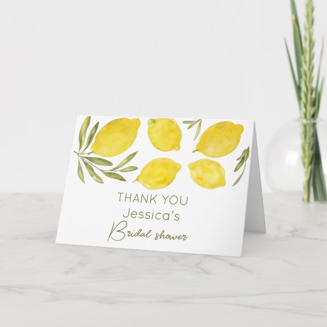 Lemons Olive Branch Yellow Italian Bridal Shower Thank You Card (Front)