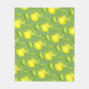 Lemons on a branch fleece blanket