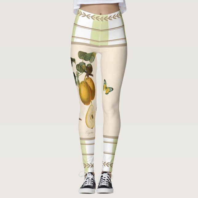 Lemons on Apple Green Stripes Leggings (Front)