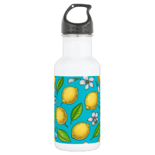 Lemons on blue 532 ml water bottle