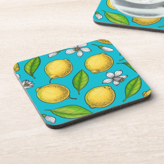Lemons on blue coaster (Left Side)