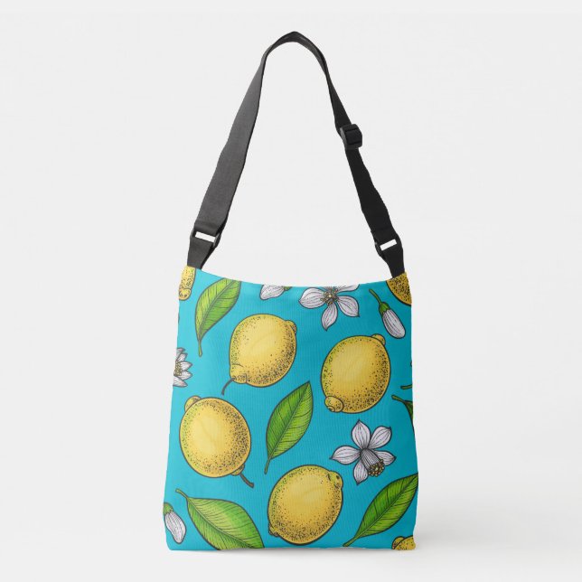 Lemons on blue crossbody bag (Front)