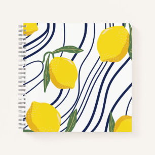 Lemons on Blue Curved Botanical Gift Summer Party  Notebook