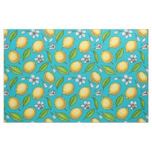 Lemons on blue fabric