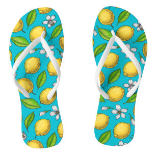 Lemons on blue flip flops