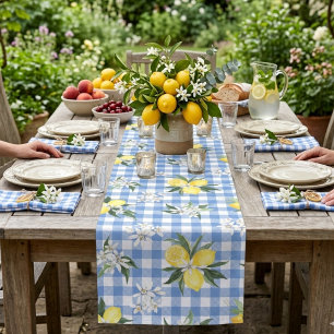 Lemons on Blue Gingham Summer Centerpiece Short Table Runner