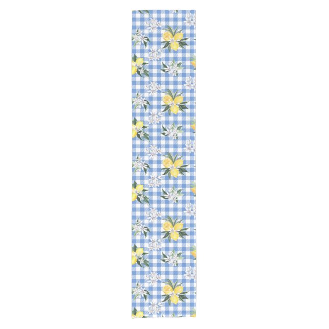 Lemons on Blue Gingham Summer Centerpiece Short Table Runner (Front)