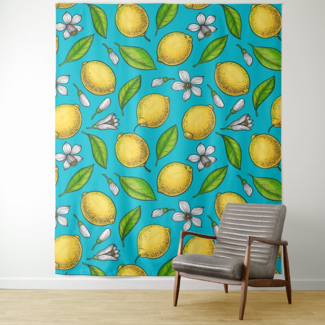Lemons on blue tapestry (In Situ)