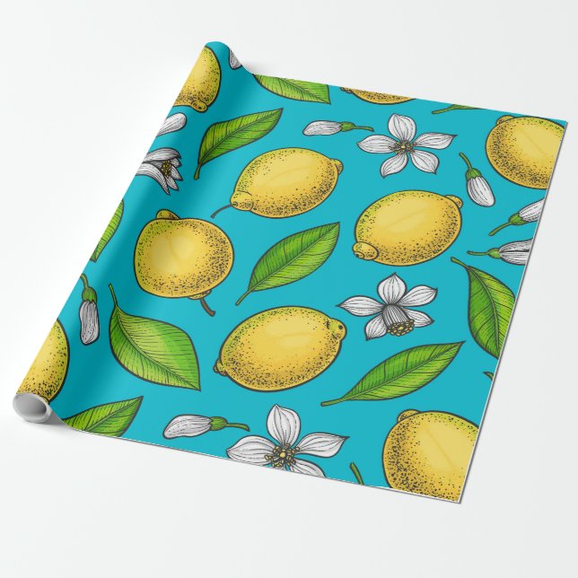 Lemons on blue wrapping paper (Unrolled)