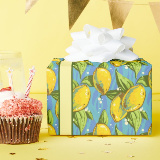 Lemons on Blue Wrapping Paper (Birthday Party)