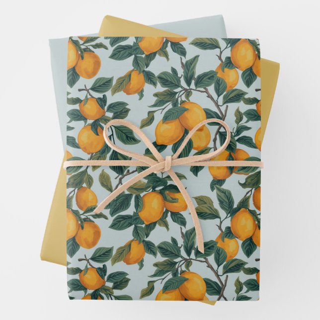 Lemons on Branches Wrapping Paper Sheet (In situ)