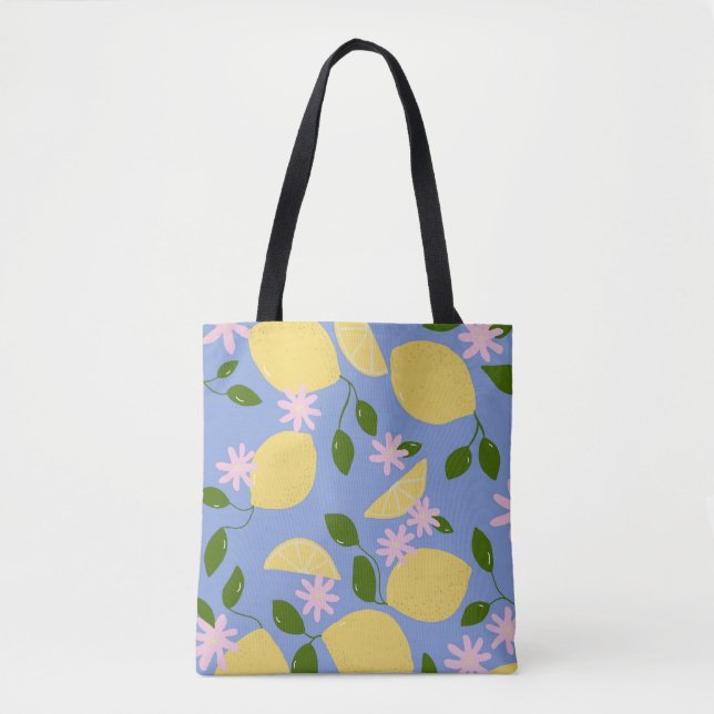 Lemons on Periwinkle Tote Bag (Front)
