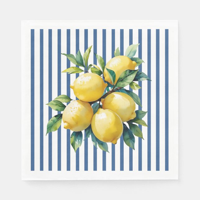Lemons on Vertical Stripes Napkin (Front)