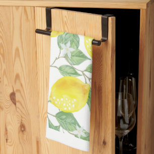 Lemons on Vine Design Yellow Tea Towel