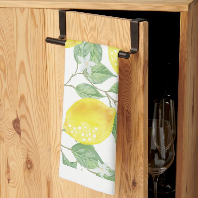 Lemons on Vine Design Yellow Tea Towel (Thirds Fold)